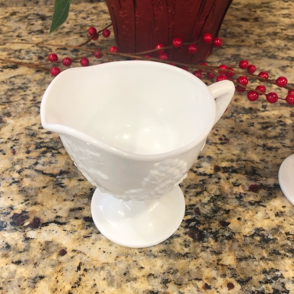 Indiana Glass Colony Harvest Grape Milk Glass Sugar and Creamer Set - Picture 2 of 5